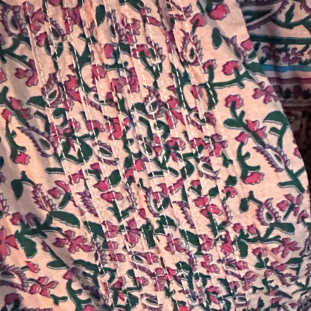 Maeve Vibrant Pink with Green Floral Patterned V-neck Blouse - Picture 5 of 8